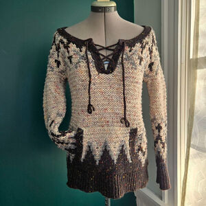 Free People Women's Size XS Wool Mohair Fair Isle Nordic Brown Sweater Grunge